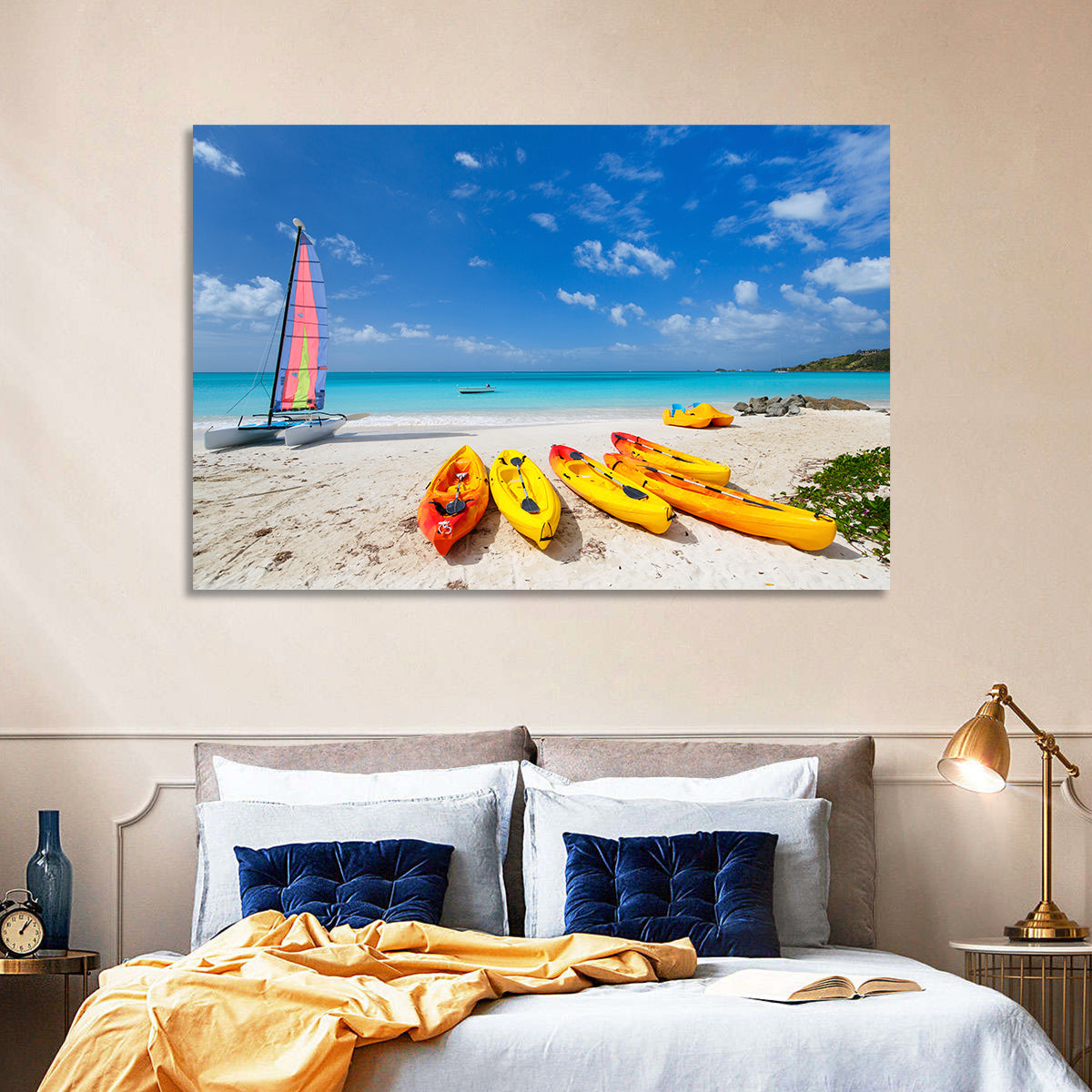 Yellow Kayaks on Tropical Beach Wall Art