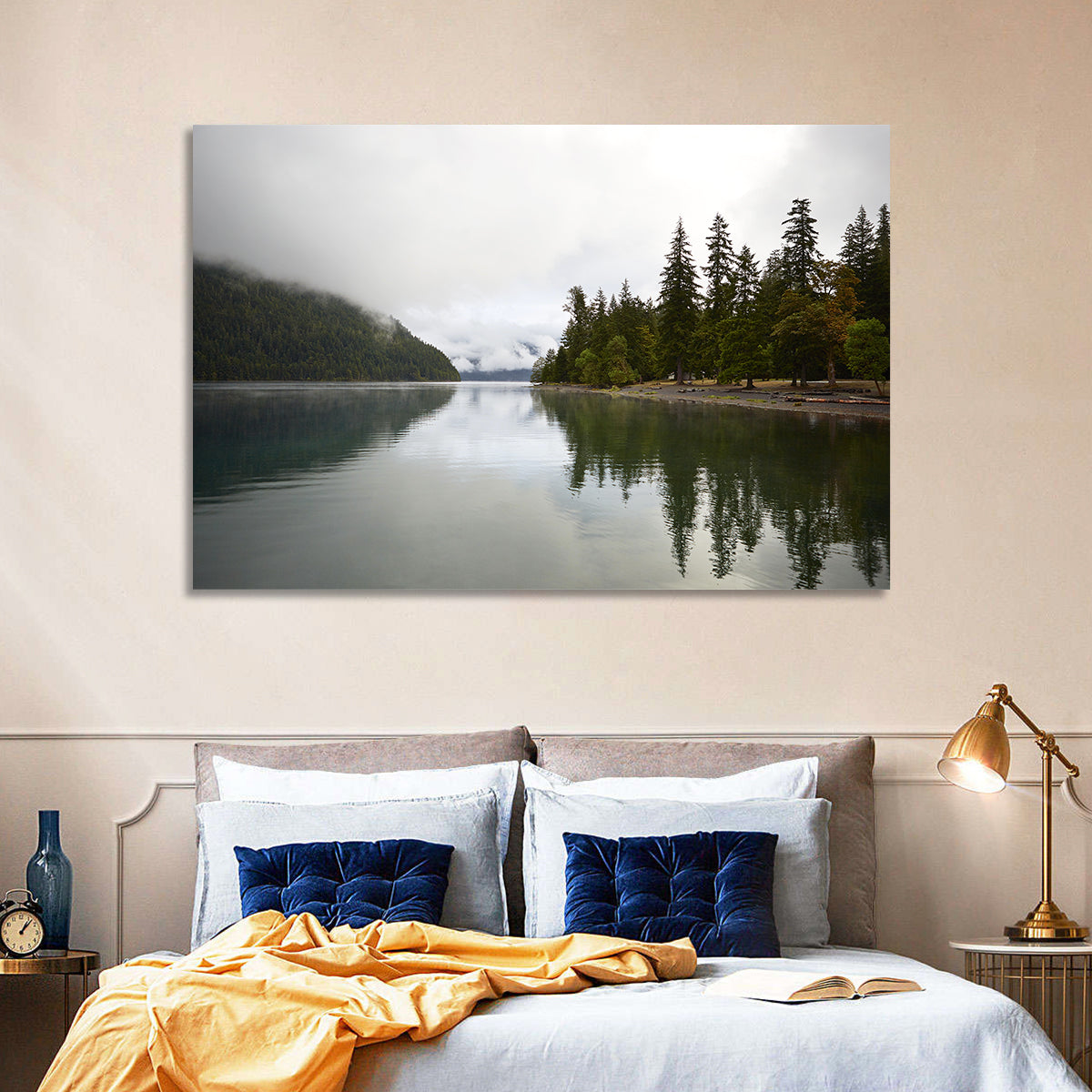 Foggy Lake Crescent Reflection Wall Art