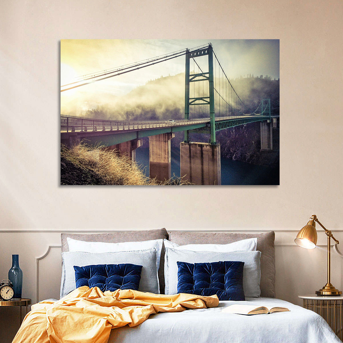 Bridge Over Lake Oroville Wall Art in a room, landscape