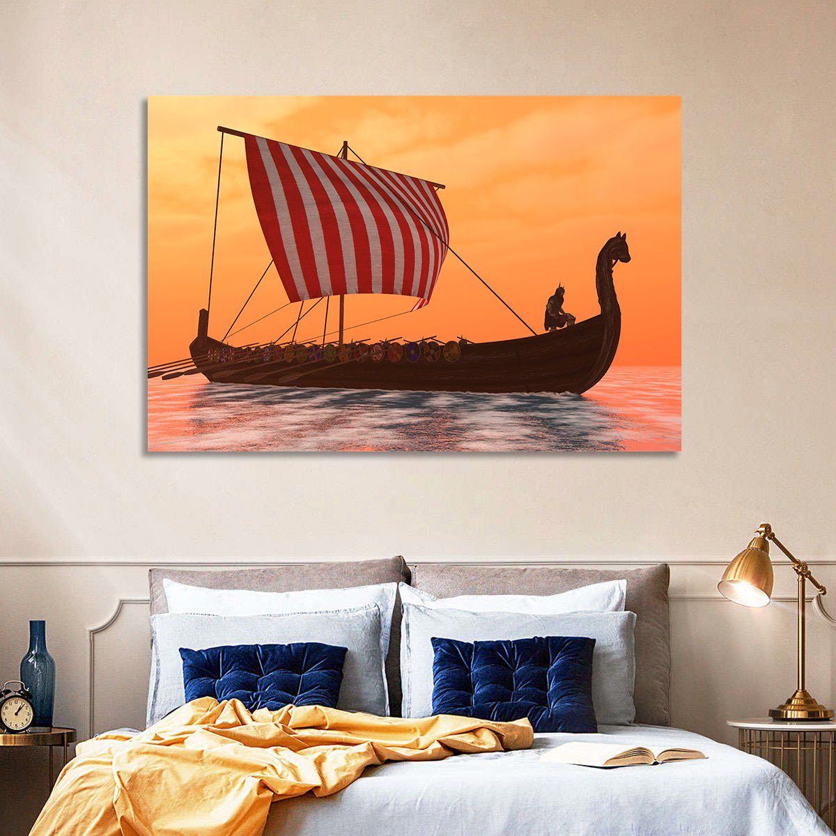 Viking Longship at Dusk Wall Art