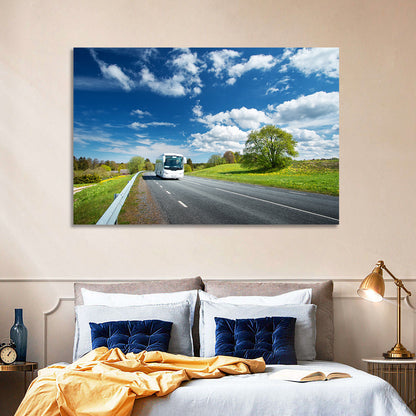 White Bus on Meadow Road Wall Art