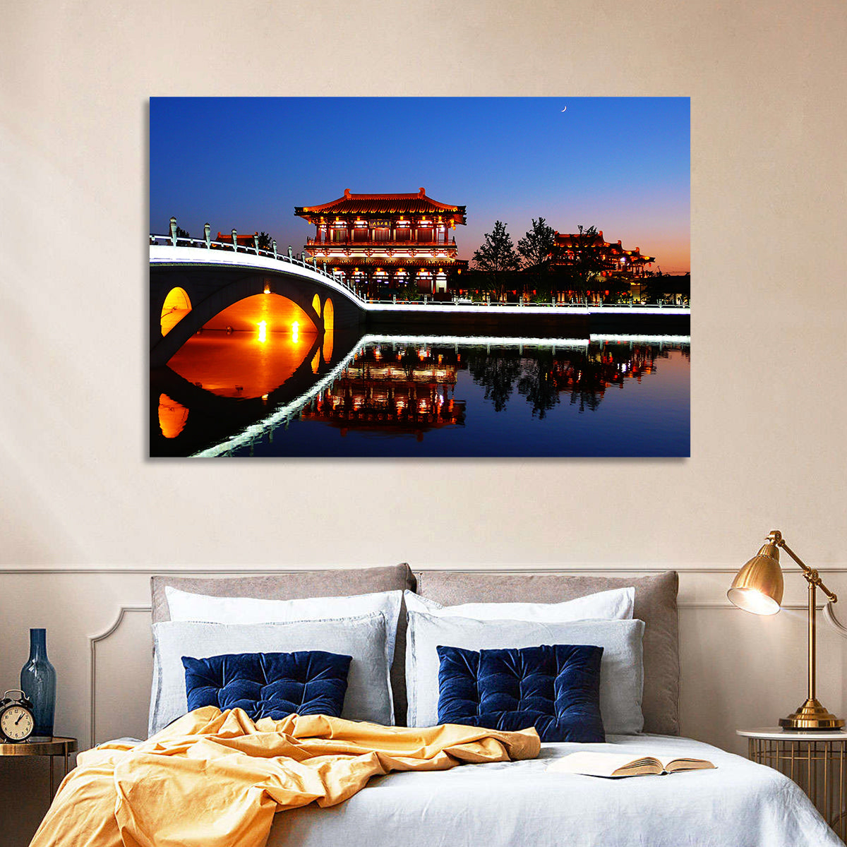 Tang Paradise Nightscape Wall Art in a room, landscape