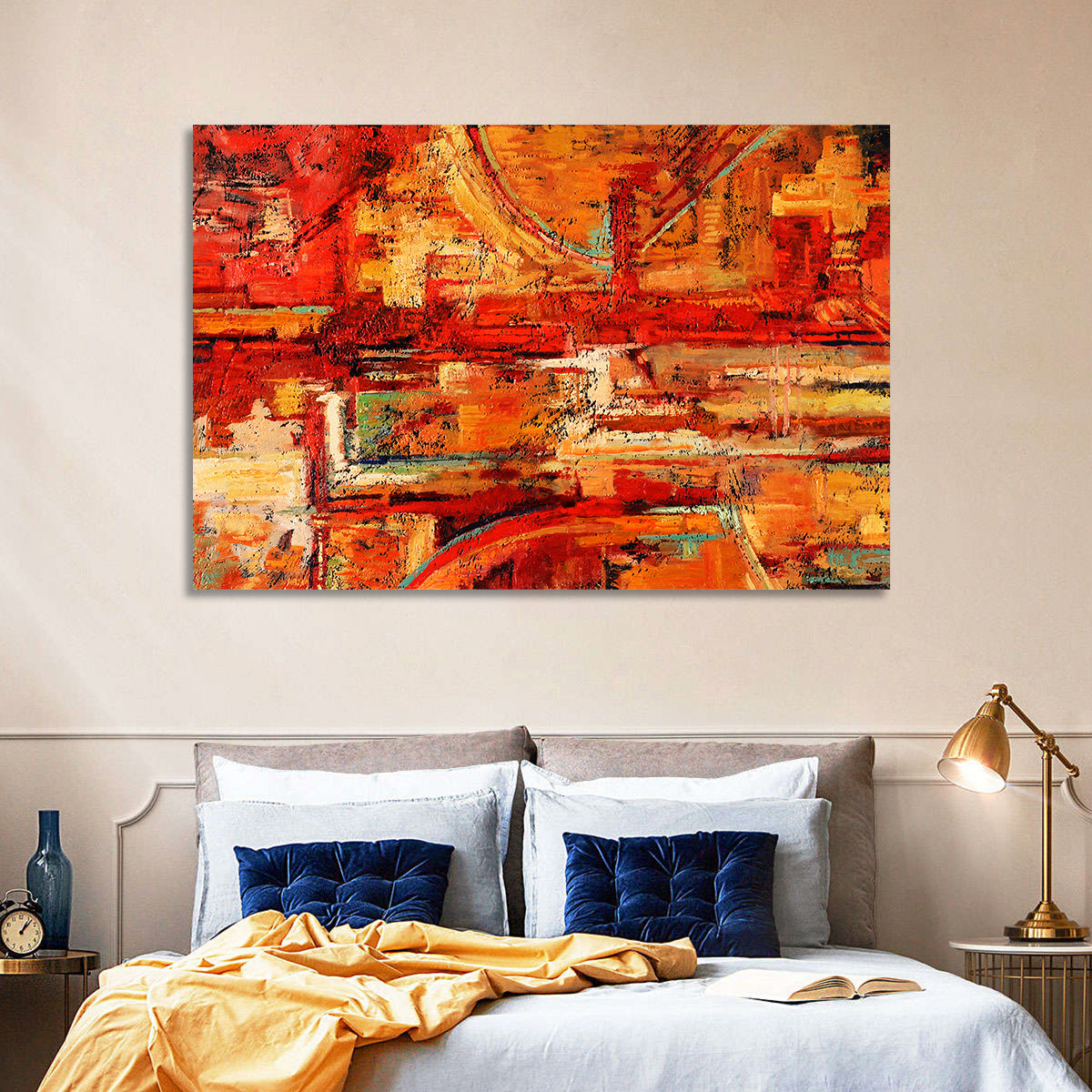 Vibrant Impasto Color Blocks Wall Art in a room, landscape