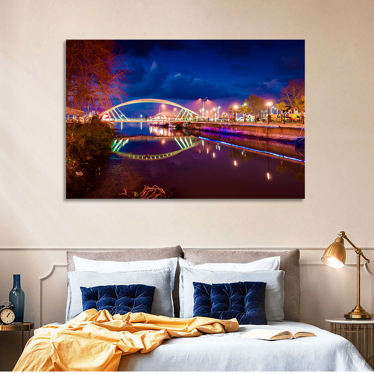 Lovers Bridge Nightscape Wall Art in a room, landscape
