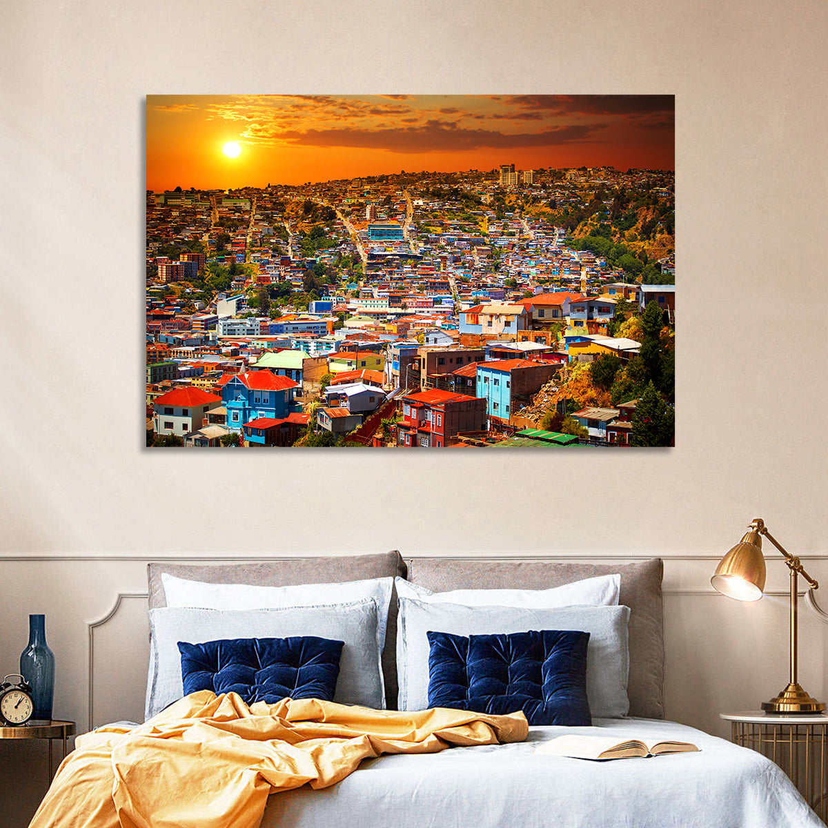 Valparaíso Hills Sunset Wall Art in a room, landscape