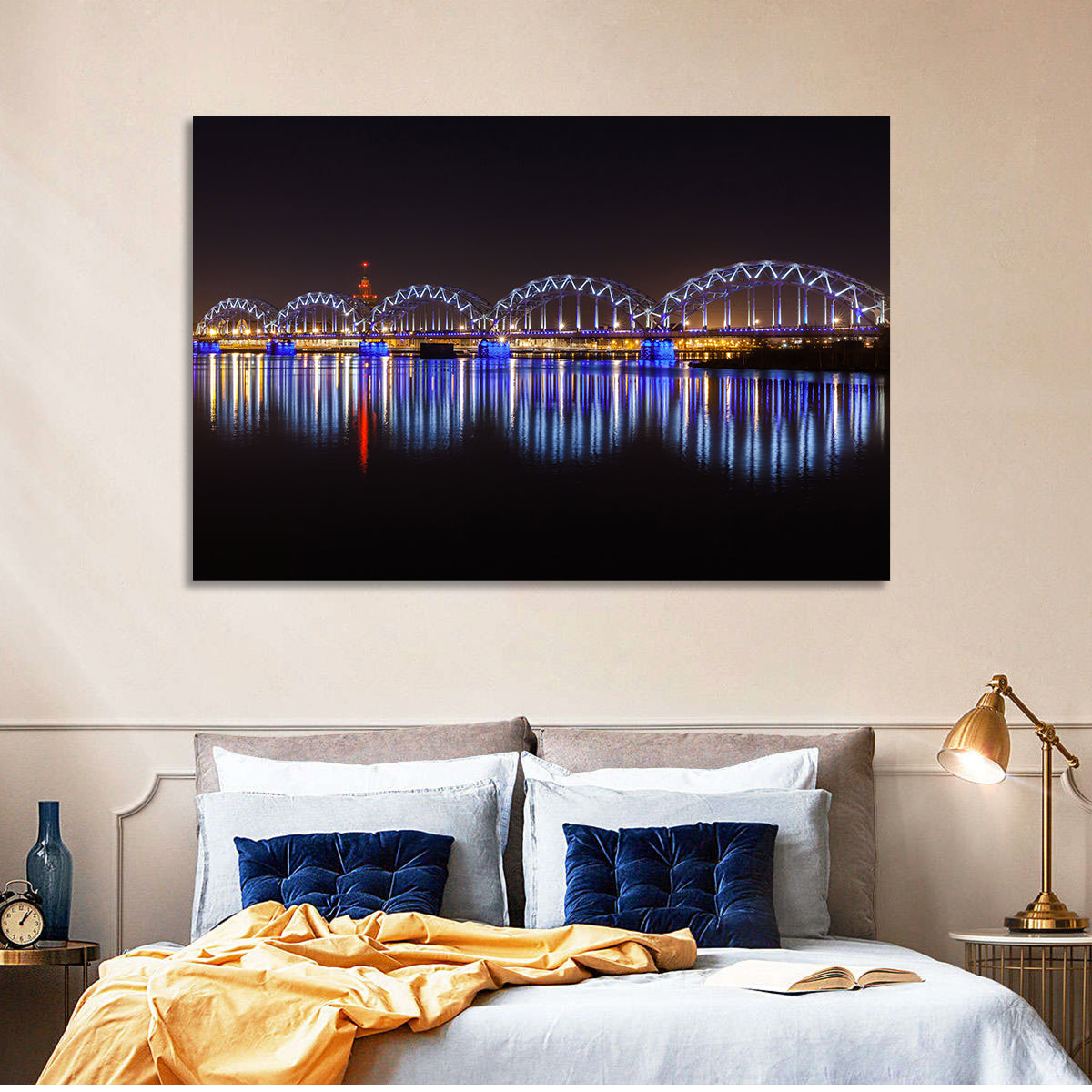 Riga Railway Bridge Nightscape Wall Art