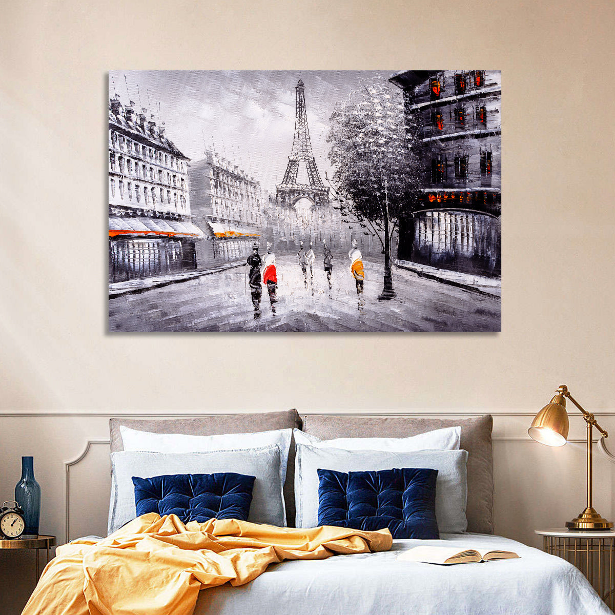 Paris Street with Eiffel Tower Wall Art in a room, landscape