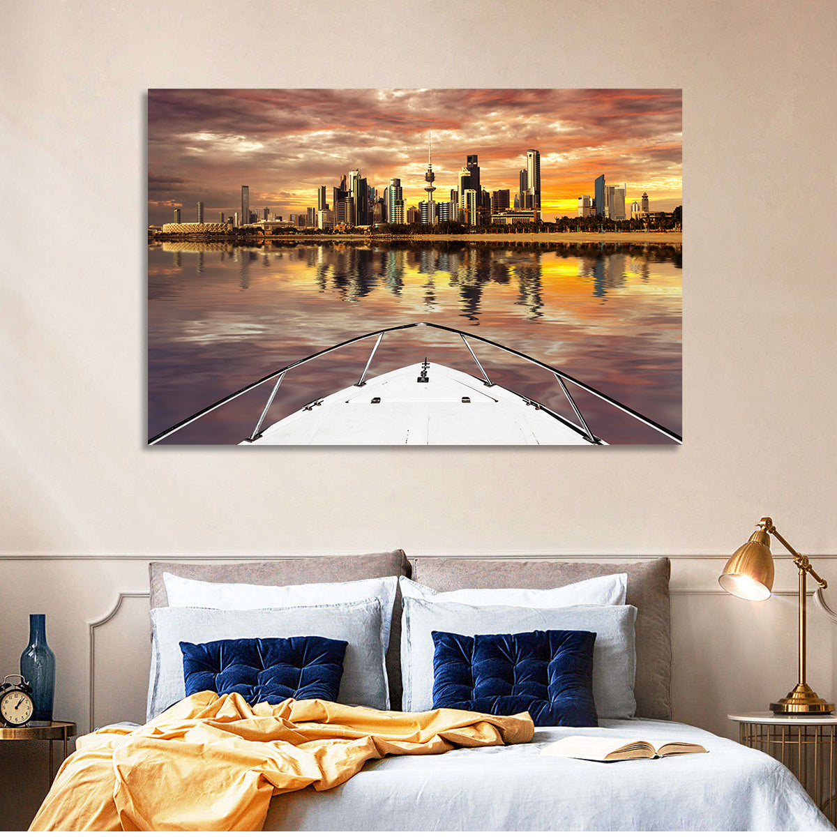 Kuwait City Skyline at Dusk Wall Art in a room, landscape