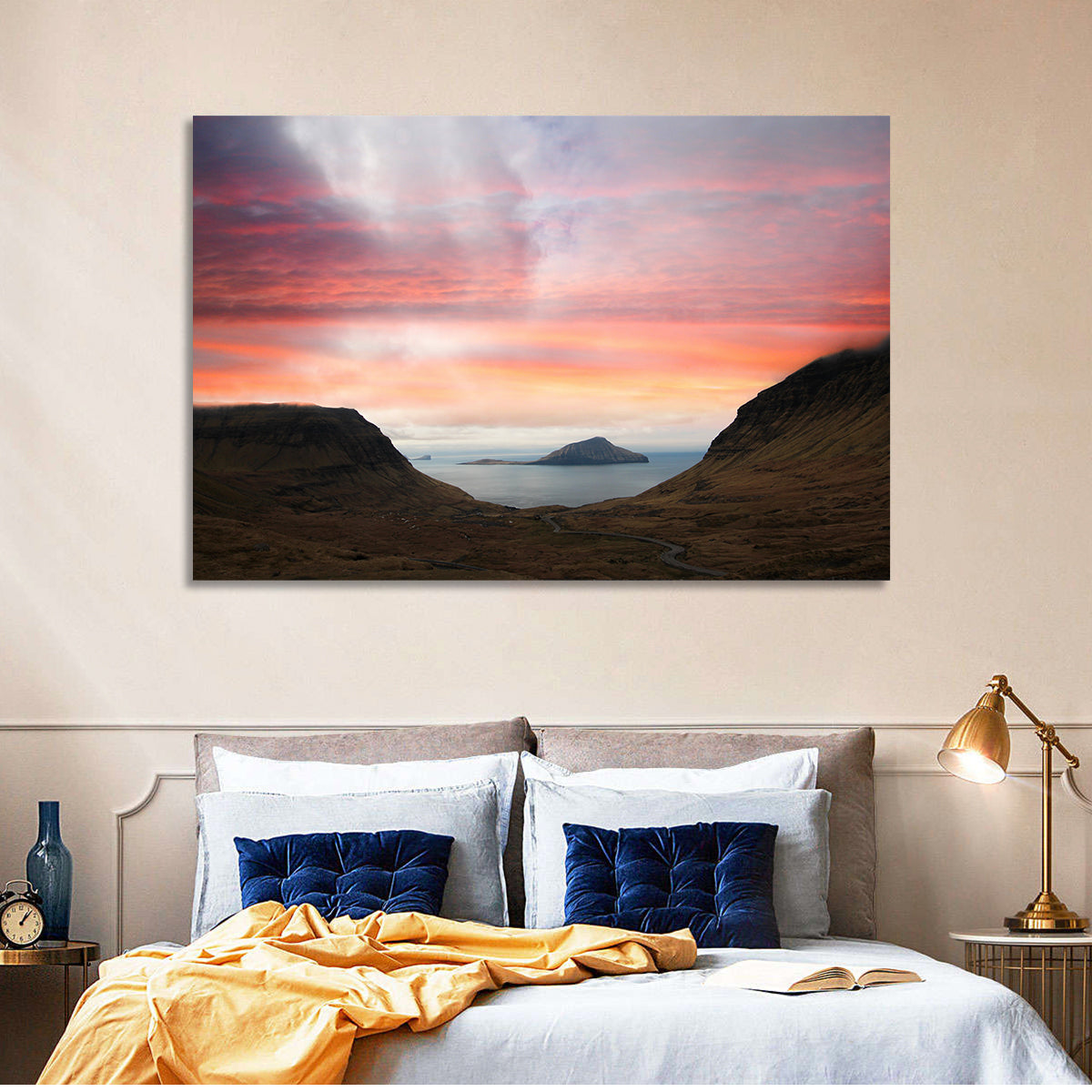 Klakkur Dusk Over Kalsoy Wall Art in a room, landscape