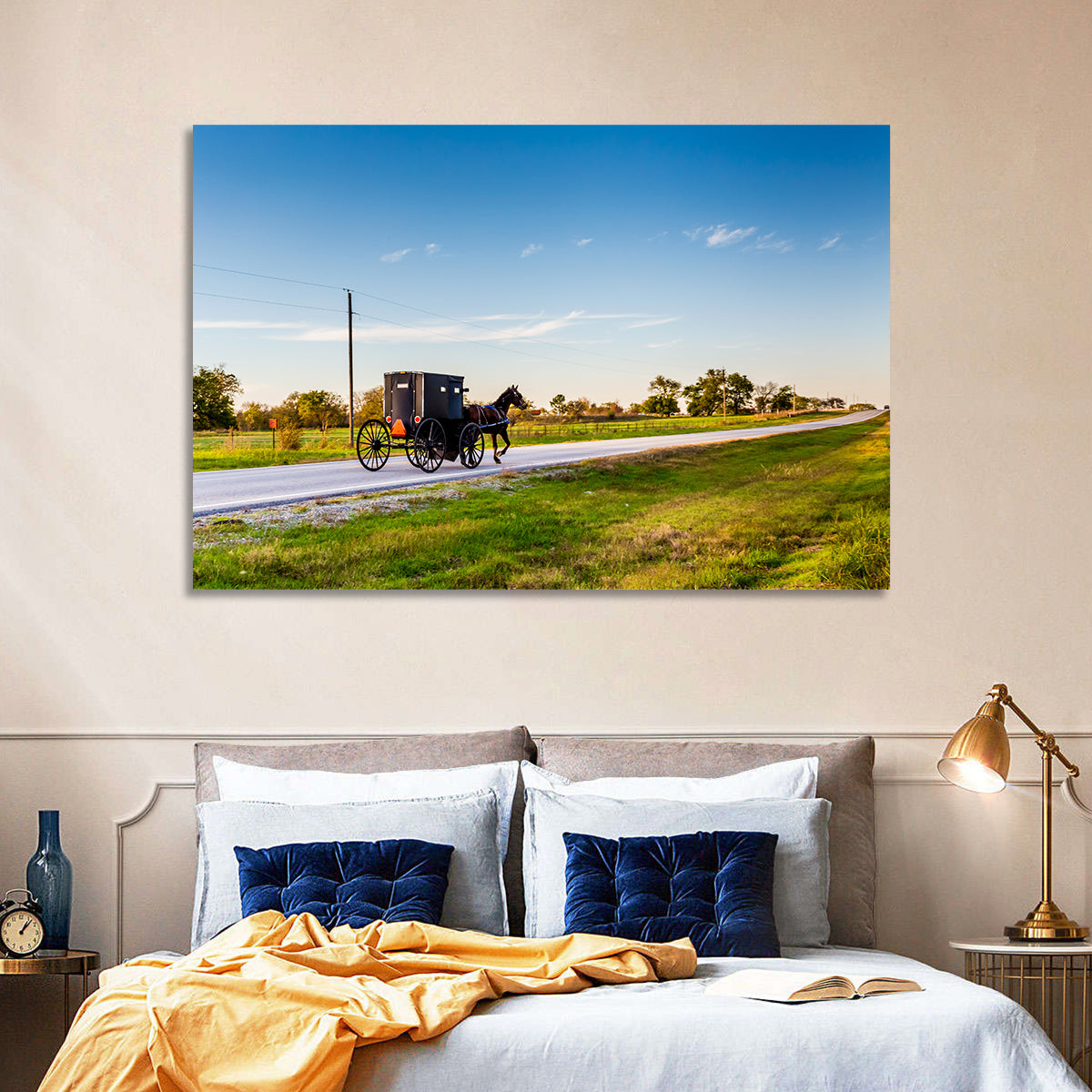Amish Horse and Buggy, Oklahoma Wall Art in a room, landscape