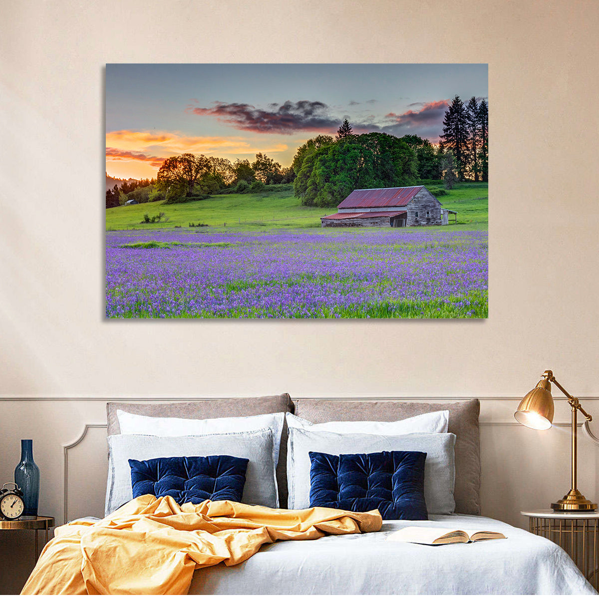 Willamette Valley Barn at Sunset Wall Art in a room, landscape
