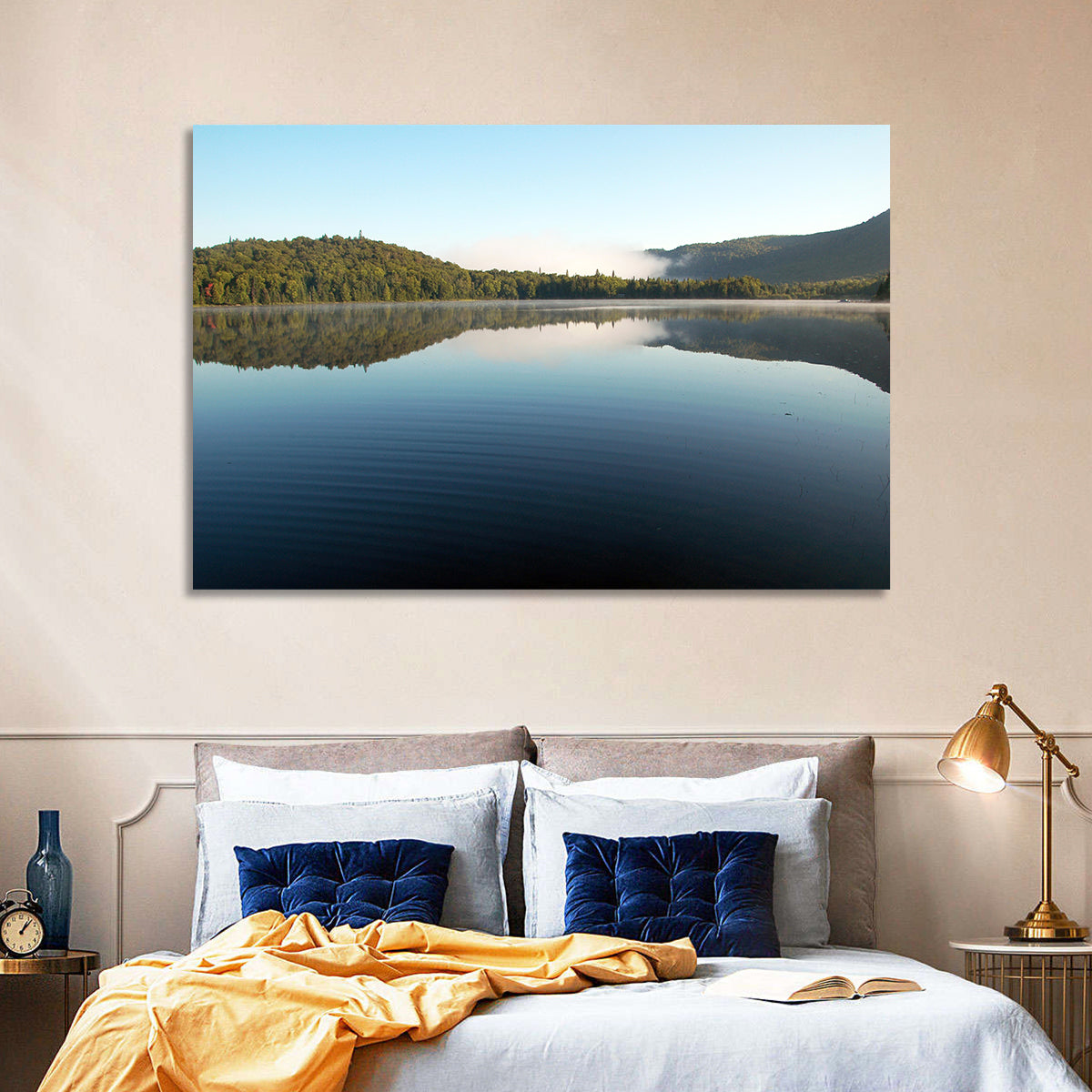 Lake Monroe Morning Reflection Wall Art in a room, landscape