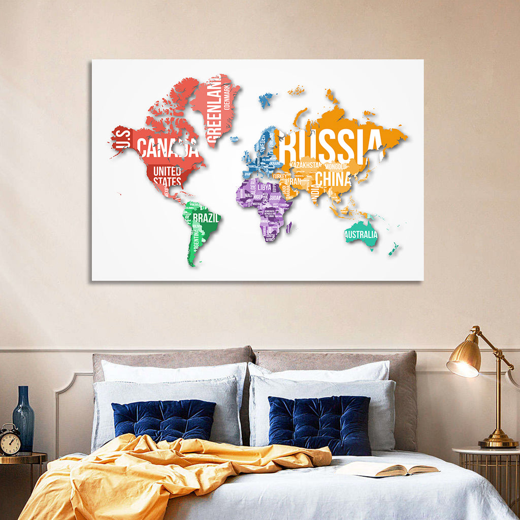 Colorful Country Name World Map Wall Art