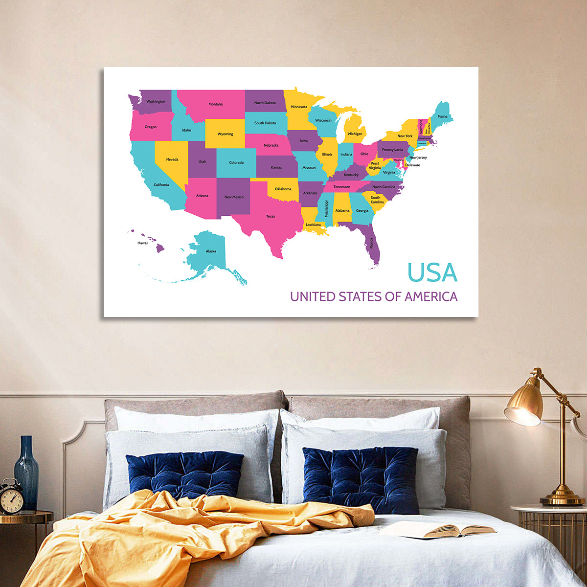 Detailed United States Map Wall Art
