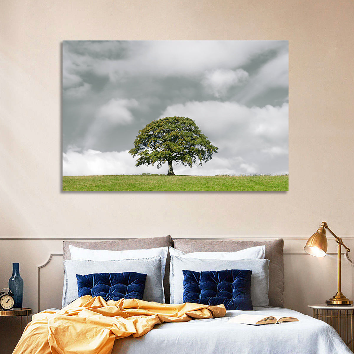 Solitary Oak in Meadow Wall Art in a room, landscape