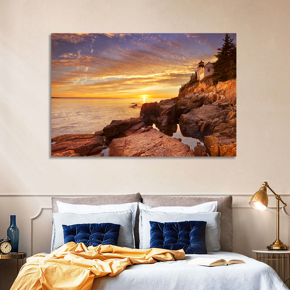 Bass Harbor Head Light at Sunset Wall Art in a room, landscape