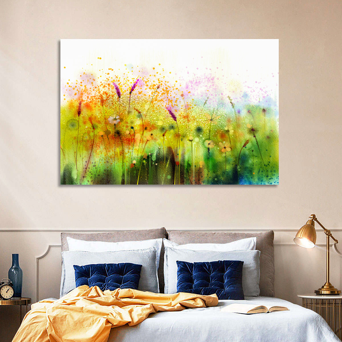 Cosmos Wildflowers Watercolor Wall Art in a room, landscape