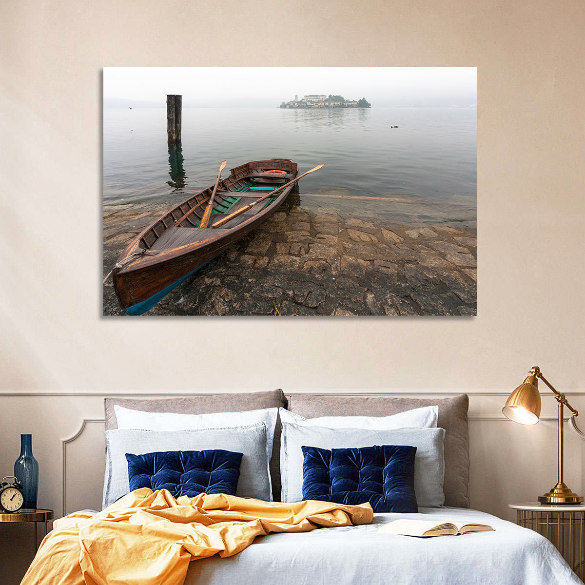 Rowboat on Lake Orta Wall Art in a room, landscape