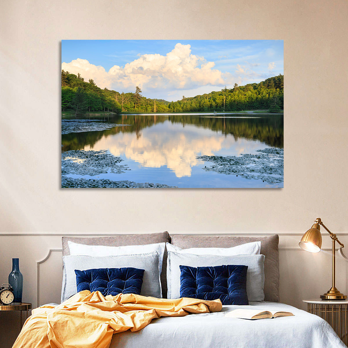 Bass Lake Reflection Wall Art in a room, landscape