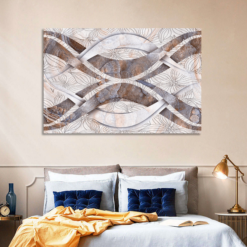 Waving Stone with Line Flowers Wall Art