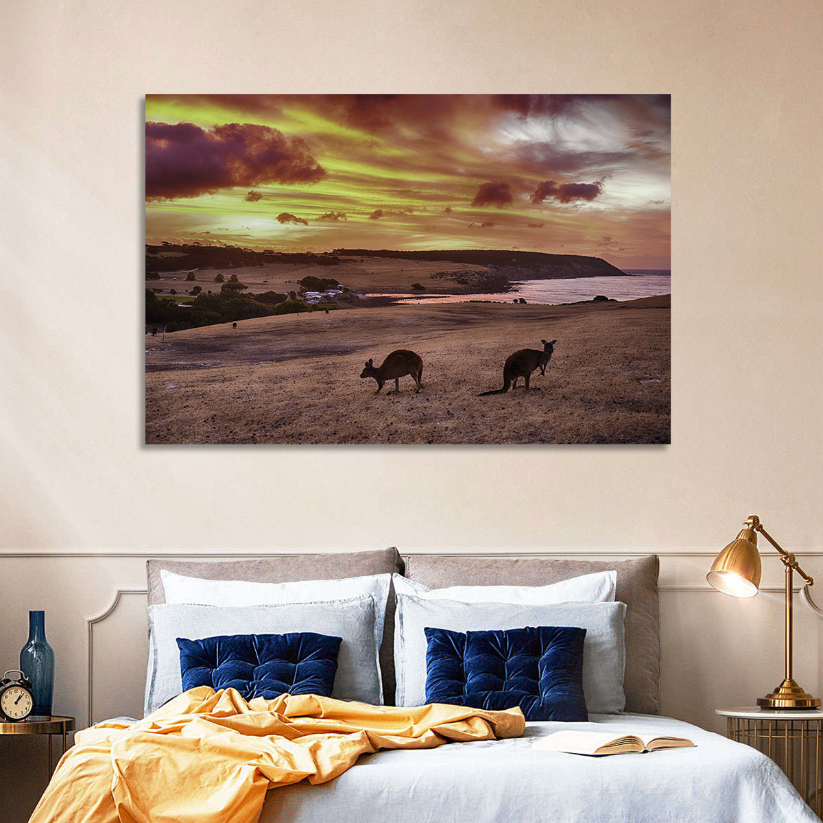 Two Kangaroos at Sunset Coast Wall Art