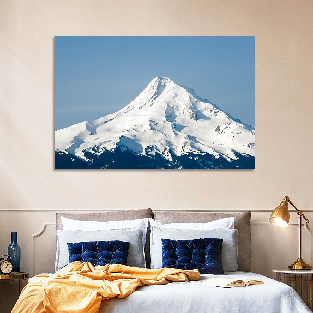 Mount Hood Winter Peak Wall Art in a room, landscape