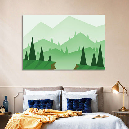 Misty Green Hills Illustration Wall Art