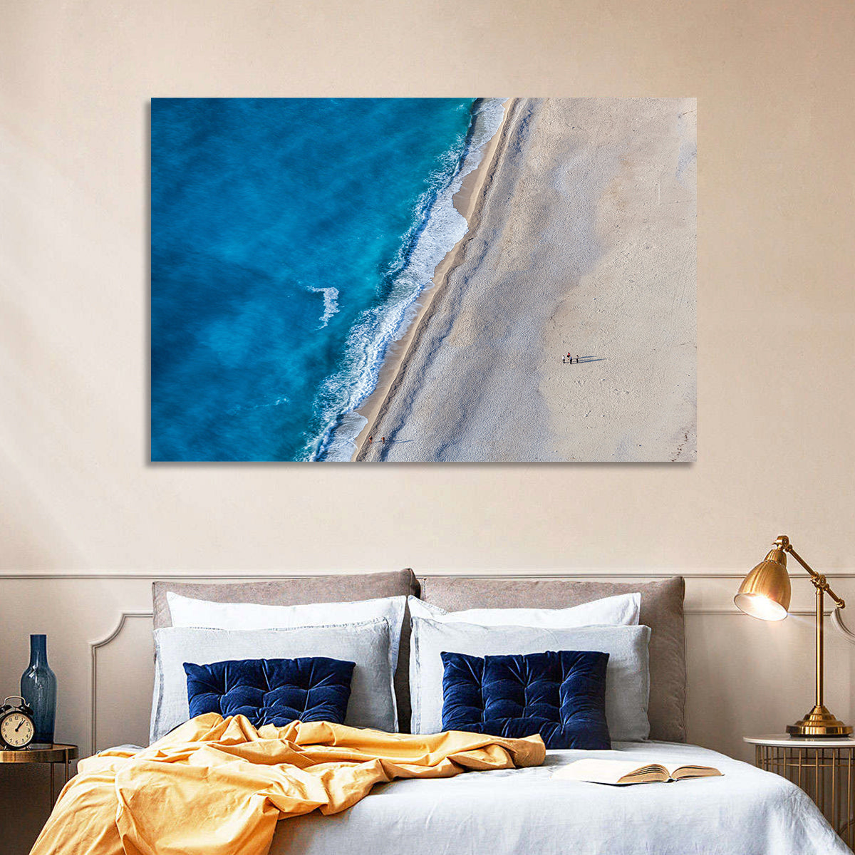 Myrtos Beach Aerial View Wall Art in a room, landscape