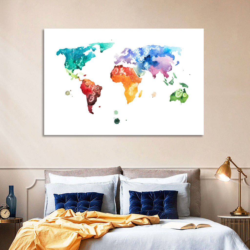 Multicolor Watercolor World Map Wall Art