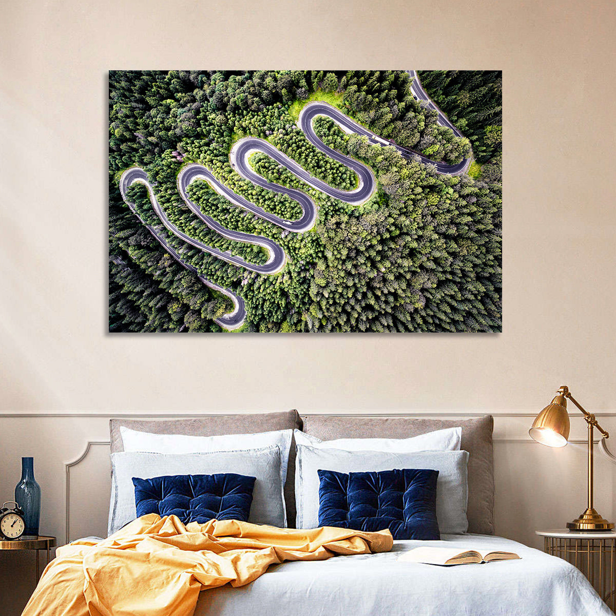 Serpentine Mountain Road Wall Art in a room, landscape