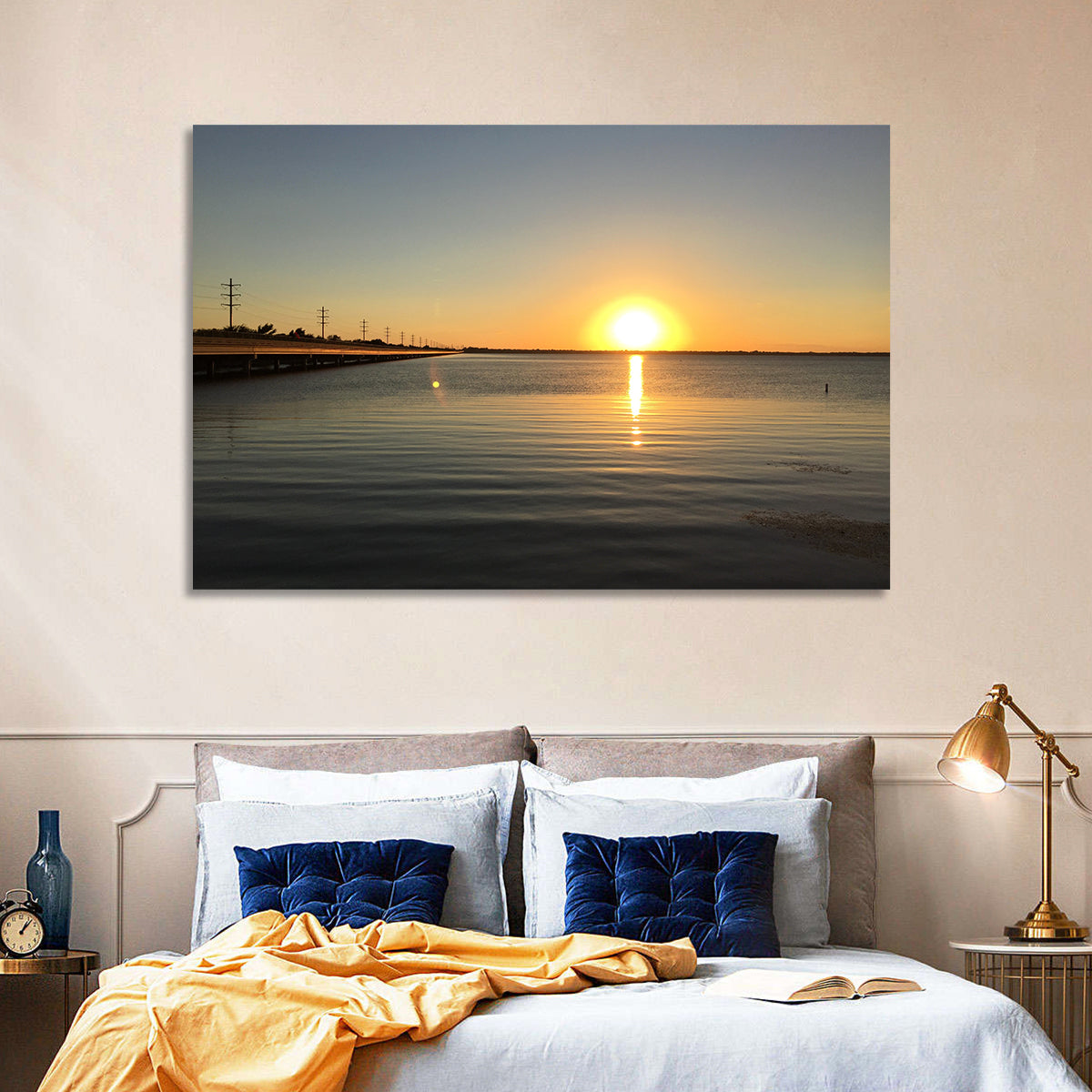 Lake Ray Hubbard Sunset Reflection Wall Art in a room, landscape