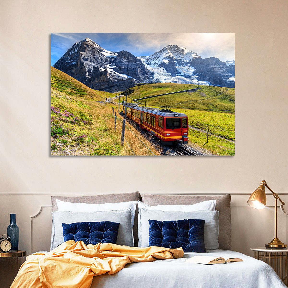 Red Alpine Train at Eiger Wall Art in a room, landscape