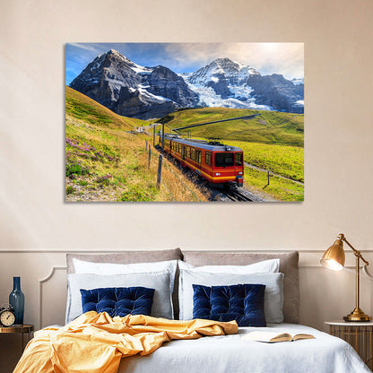 Red Alpine Train at Eiger Wall Art