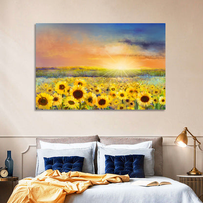 Sunburst Over Sunflower Field Wall Art