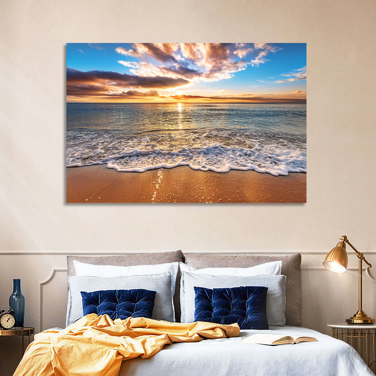 Golden Beach Sunrise Wall Art in a room, landscape
