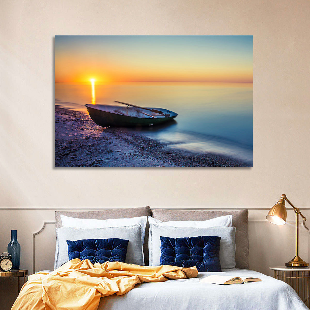 Rowboat Sunrise Seascape Wall Art