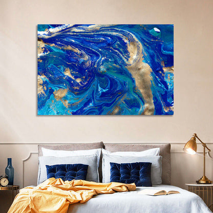 Golden Blue Abstract Wall Art