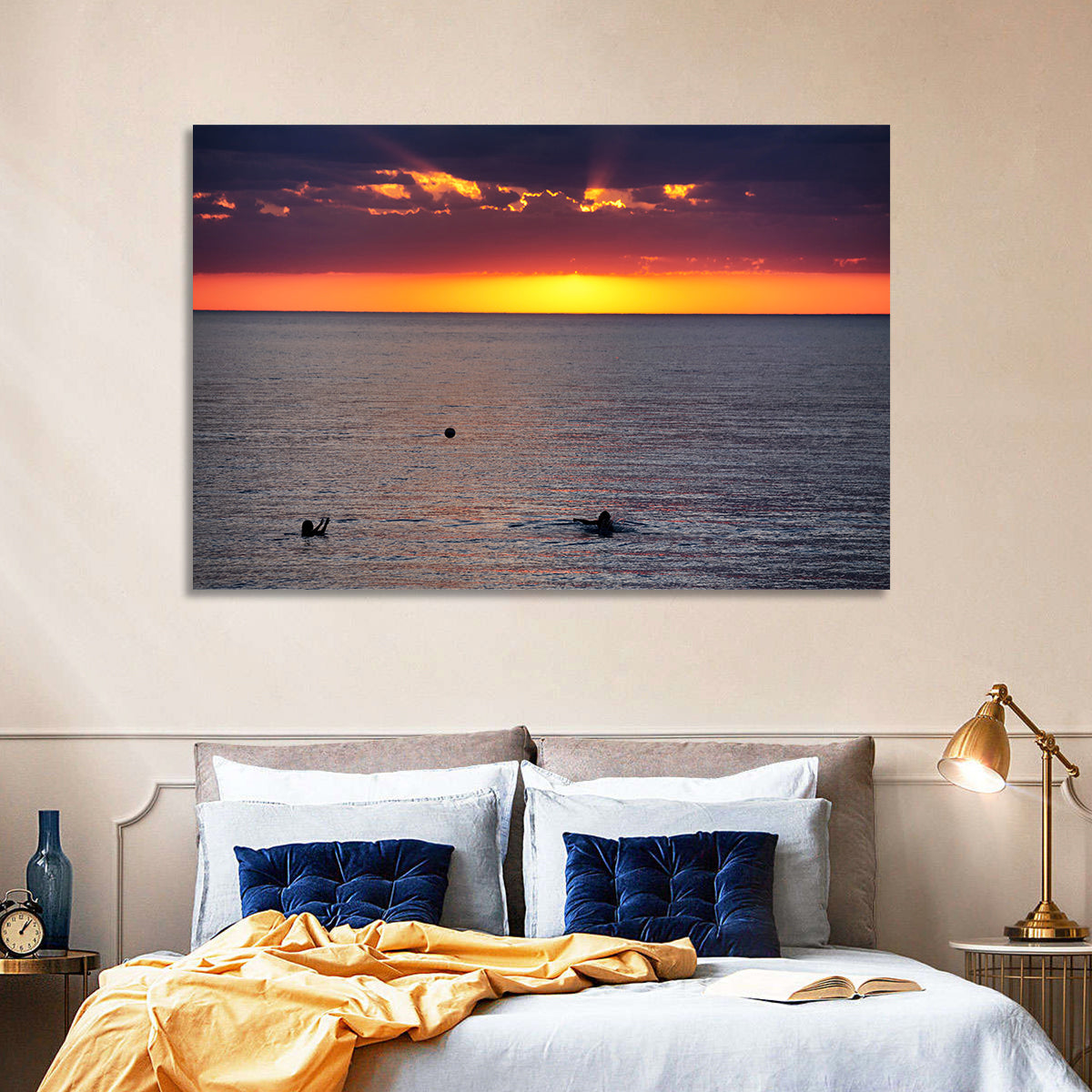 Balkhash Sunset Silhouettes Wall Art in a room, landscape