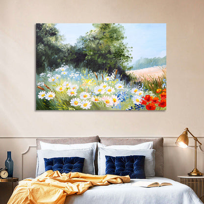 Sunny Daisy Meadow with Red Poppies Wall Art