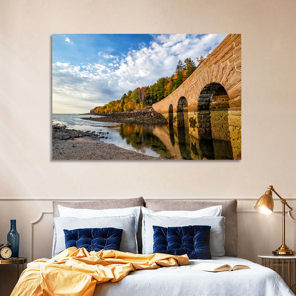 Ells Pier Stone Bridge Wall Art in a room, landscape