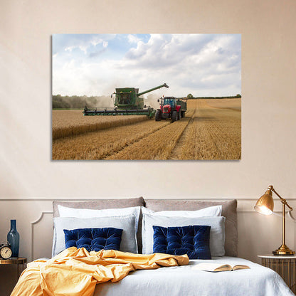 Wheat Harvest with Combine and Tractor Wall Art