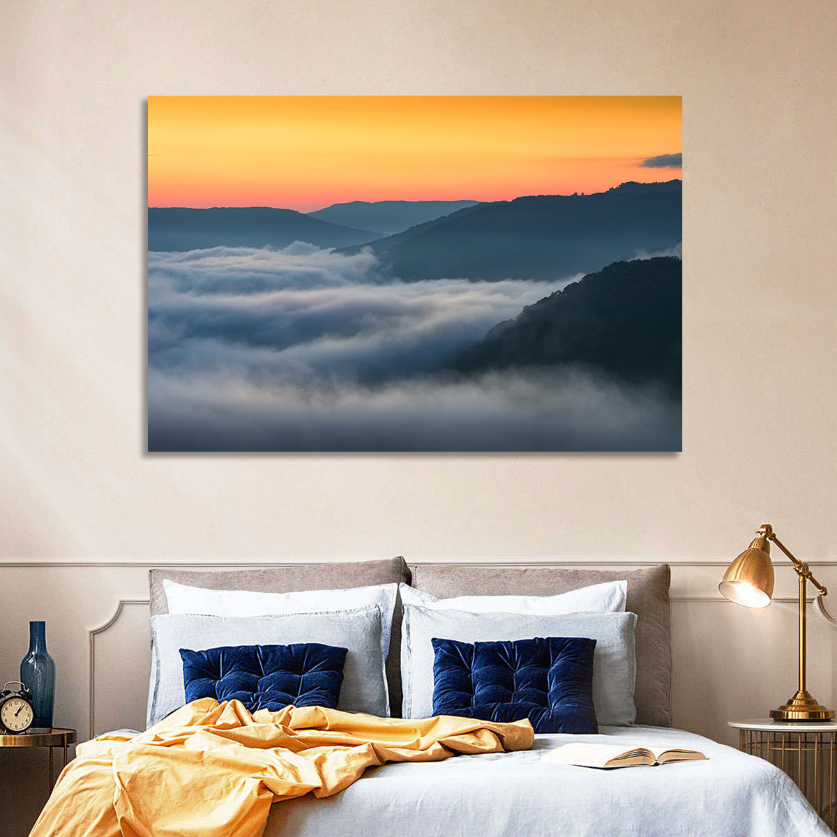 Foggy Mountains West Virginia Wall Art in a room, landscape