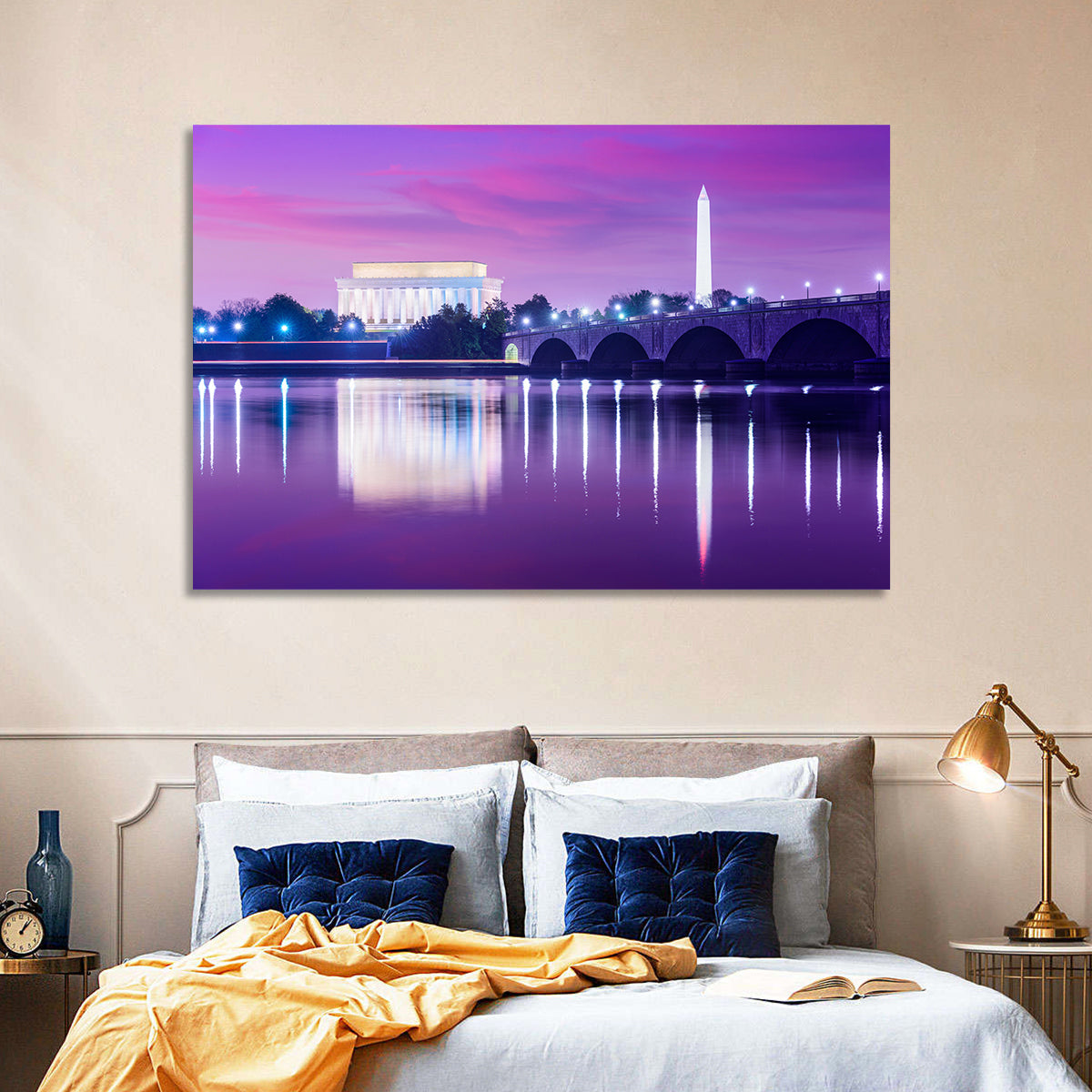 Purple Twilight Washington D.c. Skyline Wall Art in a room, landscape