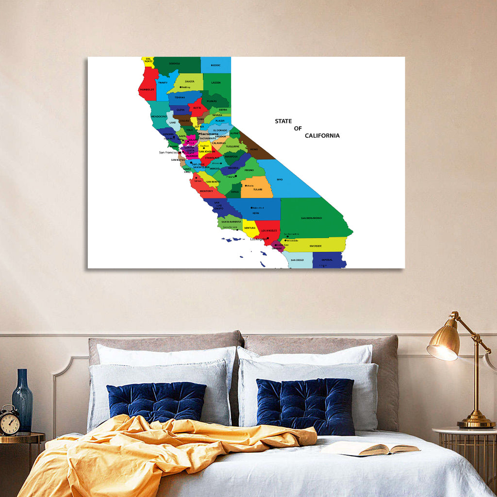 California Map with Colored Counties Wall Art