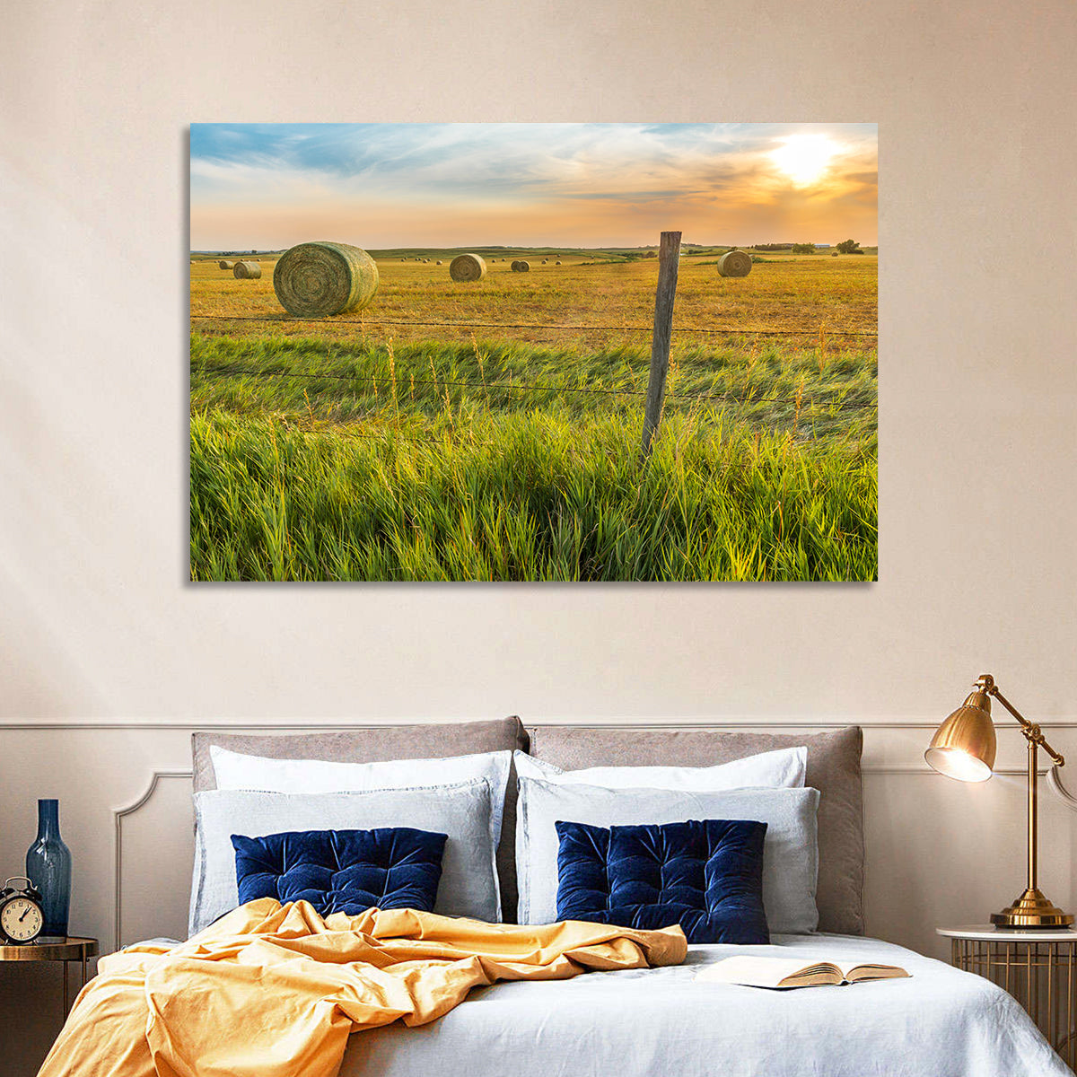 Hay Bales at Sunset Wall Art