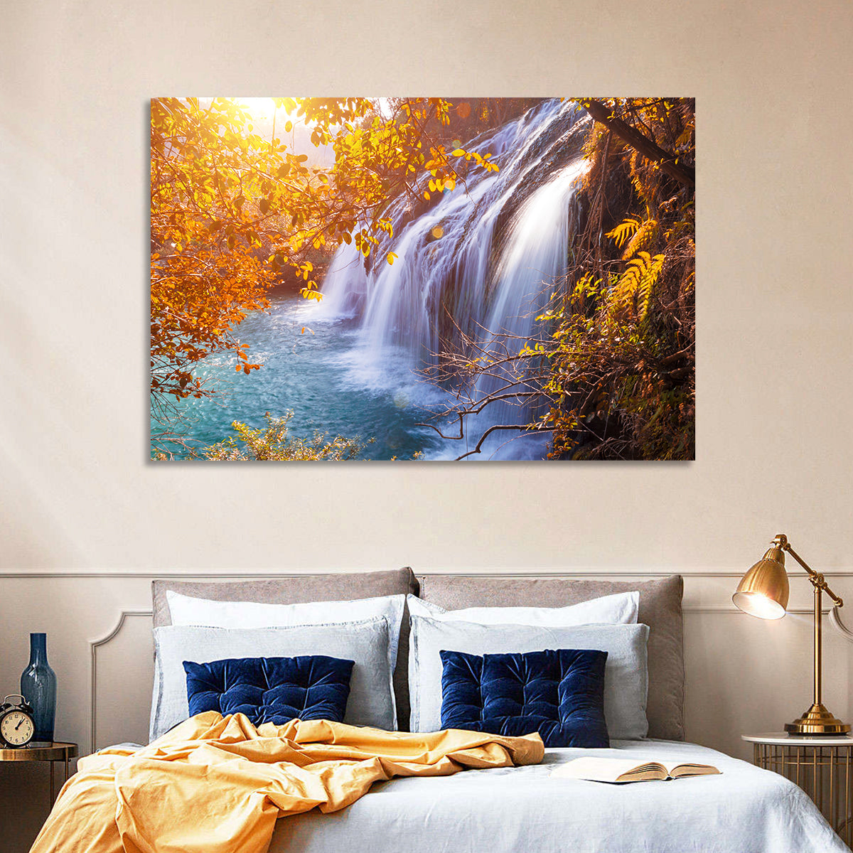 Golden Hour Waterfall in Autumn Forest Wall Art