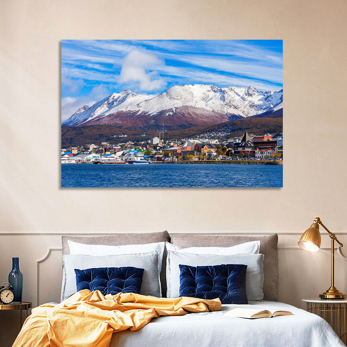 Ushuaia Harbor View Wall Art in a room, landscape