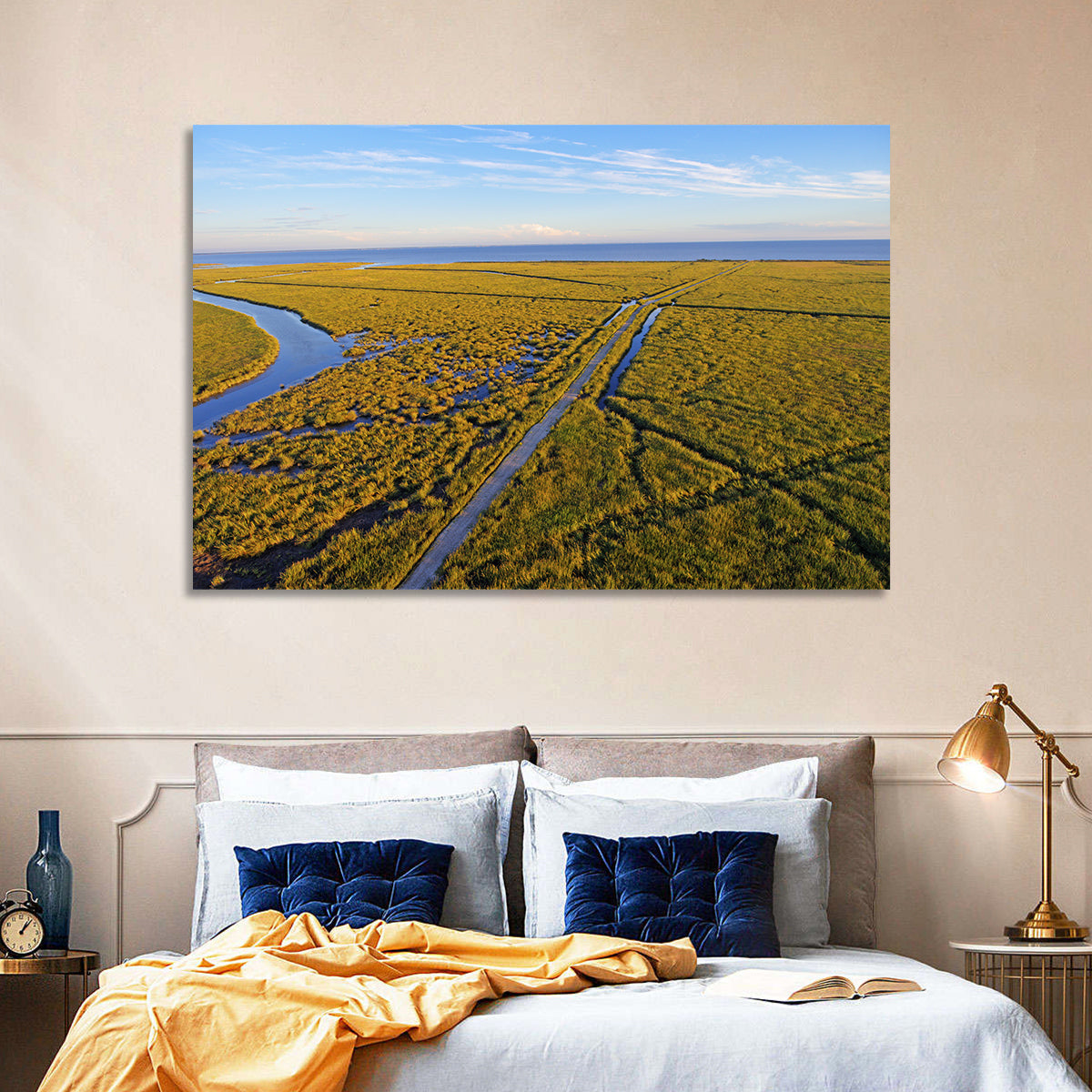 Delaware Bay Marshland Aerial Wall Art in a room, landscape