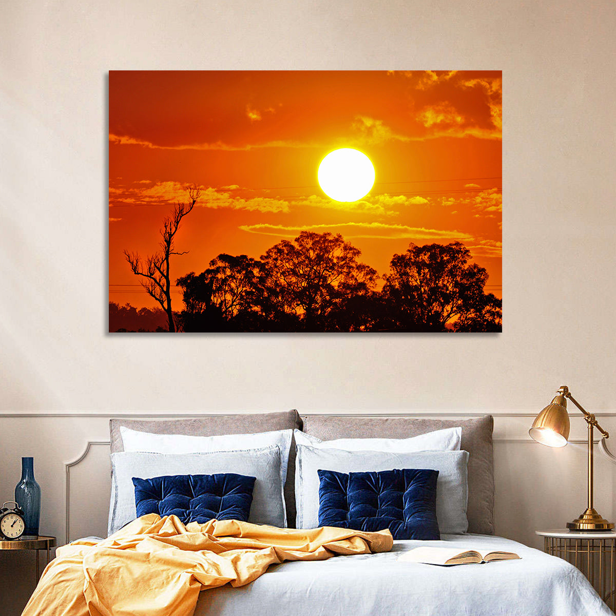 Burning Sun Over Tree Silhouettes Wall Art