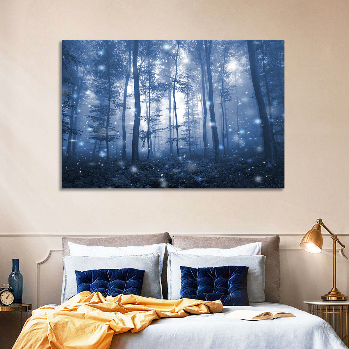 Blue Mist Forest at Twilight Wall Art in a room, landscape